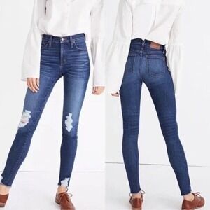Madewell Skinny Jeans Women 26 Blue Excellent Distressed High Rise Raw Hem